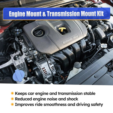 Beefed-Up Engine And Transmission Mount Kit for smoother powertrain and quieter ride visible in Hyundai Elantra engine bay.