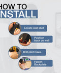 How to install Sturdy Solid Wood Snowboard Rack Wall Mount with steps for locating studs and drilling pilot holes.