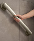 Genta Brushed Nickel 18 Inch Bathroom Grab Bar ADA Compliant with Non Slip Grip Pad 1.25 Inch Diameter Spot Resist Finish