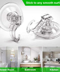 Heavy Duty Suction Cup Hooks Six Pack, Reusable Waterproof Hangers For Shower Tile Bathroom Kitchen Glass Door Window RV Travel, Removable No Drilling, Strong Hold, Easy Install product display with close-up and in-use examples.