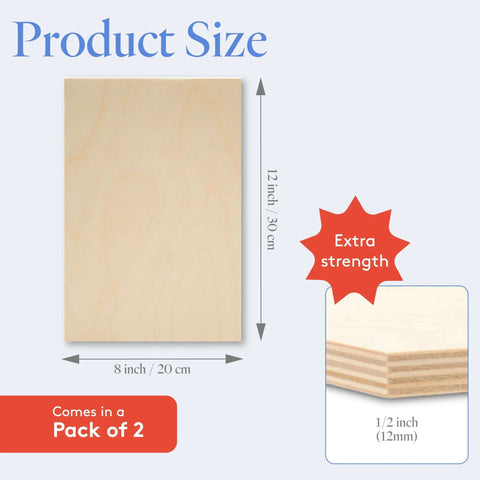 Front view of Baltic Birch plywood sheet, 8 x 12 inches, 1/2 inch thick, pack of 2