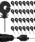 Dang Solid Heavy Duty Screw In Electric Fence Insulators 30 Pack, black screw insulators and steel drill socket.