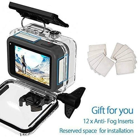Beefed Up Waterproof Housing For GoPro HERO7 BLACK HERO6 BLACK And HERO5 BLACK 148FT 45M with anti-fog inserts shown