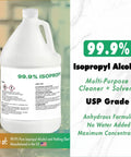Highly Pure 99 Percent Isopropyl Alcohol IPA USP Grade One Gallon Bottle For Cleaning Degreasing Disinfecting And Lab Or Industrial Use Ready To Use Made In The USA.