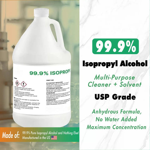 Highly Pure 99 Percent Isopropyl Alcohol IPA USP Grade One Gallon Bottle For Cleaning Degreasing Disinfecting And Lab Or Industrial Use Ready To Use Made In The USA.