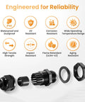 50 Pack One Half Inch NPT Cable Gland Waterproof IP68 Nylon Pass Through Cord Grip features and components