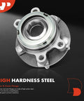 Front Wheel Bearing And Hub Assembly With 5 Lug For Nissan Altima Murano Pathfinder Maxima Infiniti QX60 QX50 JX35 Bolt On Fits 2007 To 2021 Models Durable Hub Smooth Ride Easy Install displayed, showcasing high hardness steel with inner and outer flange, emphasizing durability and corrosion resistance.