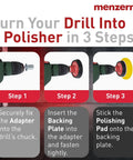3in1 Car Polishing Kit With Drill Adapter, Medium Cut Pad, And 8oz One Step Polish, Delivers Medium Cut, High Gloss Finisher, And Carnauba Wax Sealant For Quick Cordless Drill Polishing On Your Ride. Step-by-step drill adapter installation and polishing pad setup