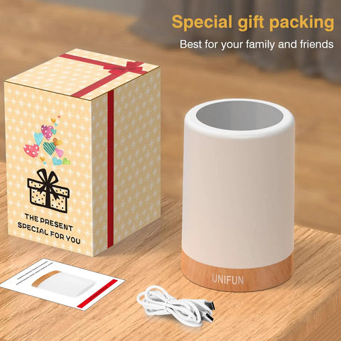 Touch Control Dimmable Bedside Table Lamp With RGB Color Changing And Warm White Light For Bedroom And Living Room, gift box