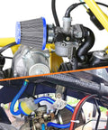 PZ19 Carburetor Kit With Air Filter Throttle Grip Cable For 50cc 70cc 90cc 110cc 125cc Chinese Kids ATV Dirt Pit Bike Go Kart Pocket Rocket Moped Mini Chopper Blue installed view.
