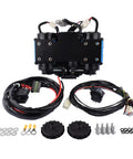 12V On Board Twin Heavy Duty High Performance Compressor Replacement For CKMTA12 Compatible High Output Air Compressor For Tire Inflators Horn Tools Lockers Locking Differentials And Pneumatic Tools With Brass And Stainless Deflator Gauge Included, showing twin motor unit with wires and components displayed