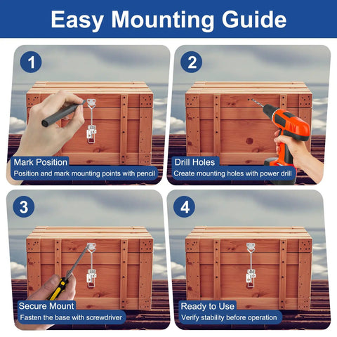Installation steps of Beefy Industrial Strength Toggle Clamp Set 304 Stainless Steel 1320 Lb Capacity on wooden crate.