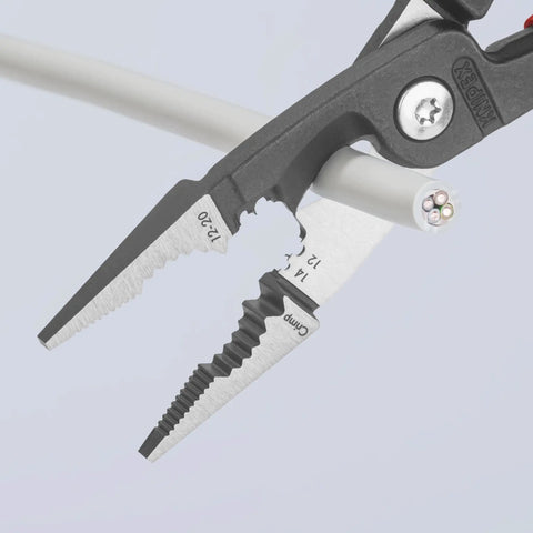 Six In One Electrical Installation Pliers With Comfort Grip Handles cutting a cable
