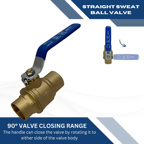 Three Quarter Inch Full Port Sweat Ball Valve Brass 600 WOG Water Oil Gas Lead Free 10 Pack With One Quarter Turn Steel Handle