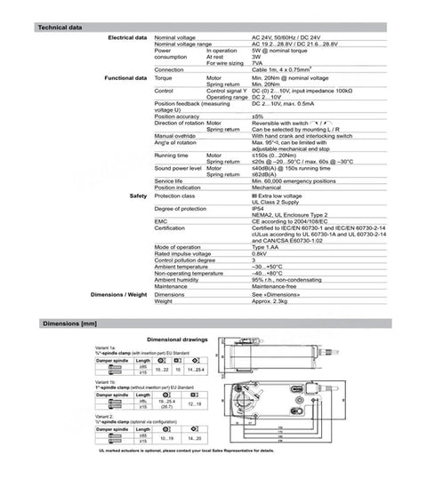 Smooth Operator 20Nm AC 24V Modulating Actuator With Emergency Bypass For Precise Air Damper Regulation Plug And Play Mounting Built For The Long Haul On Demanding Job Sites