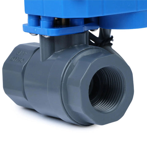 Three Quarter Inch UPVC Motorized Ball Valve With Full Port Two Wire Auto Return 9 To 36V AC DC Normally Closed