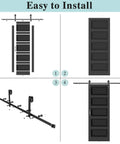 30 Inch By 84 Inch Sliding Barn Door With Hardware Kit Black Finish Sleek Modern Five Lite Panel Waterproof PVC Surface Pre Drilled For Quick Assembly Durable Primed MDF Core Ideal For Rustic Farmhouse And Modern Home Makeovers installation steps
