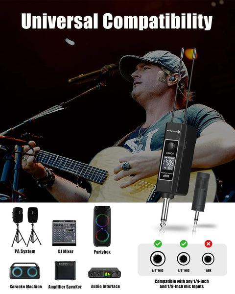 Wireless Dual Microphone System With UHF Range Up To 260 Feet All Metal Portable Karaoke Mic compatibility
