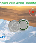 SR621SW Watch Battery 10 Pack Ag1 364 363 Alkaline Coin Button Cell Lr621 shown in extreme temperatures and conditions.