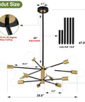 Six Light Dope Modern Sputnik Chandelier In Black Gold Finish Mid Century Ceiling Pendant Light With Adjustable Branch Height E26 Base dimensions