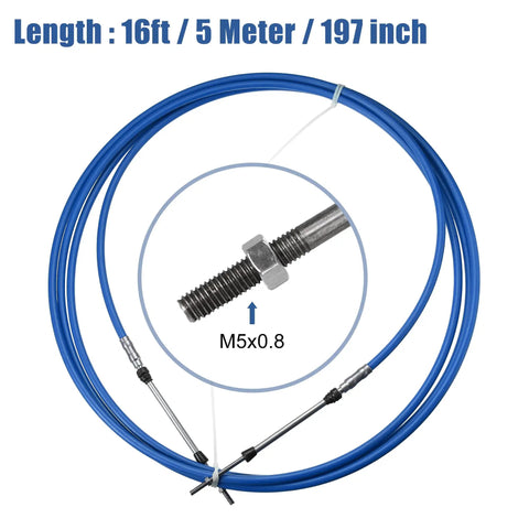 Marine Throttle And Shift Remote Control Box Cable 16ft 5m 197 Inch Blue with M5x0.8 threading visible for Yamaha Honda Suzuki