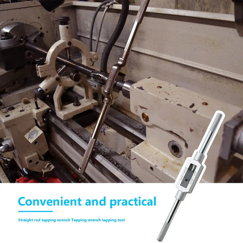 Adjustable Tap Wrench M3 M12 With One Sixteenth To One Half Inch Capacity Tap Handle And Reamer Tool in use on a lathe machine