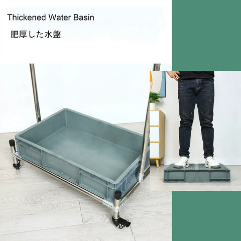 Movable Broom And Mop Holder Rack Cart With Drip Tray Stainless Steel Cleaning Organizer with thickened water basin.