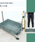 Thickened water basin on movable stainless steel cart with wheels, featuring a sturdy rectangular design
