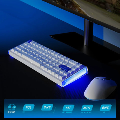 65 Percent Layout Hall Effect Magnetic Switch Mechanical Gaming Keyboard With 8000Hz Polling Rate showcasing sleek design and blue lighting.