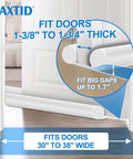 Slick Under Door Draft Stopper White Weather Seal showing fit for doors 1-3/8" to 1-3/4" thick and big gaps up to 1.7".