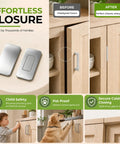 Ultra Thin Magnetic Cabinet Catch 4 Pack Silver, Powerful Door Latch for Cabinets and Closets, before and after installation