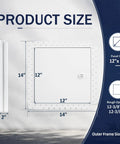 Dimensions of Heavy Duty 12 X 12 Flush Mount Drywall Access Panel With Secure Cam Latch Lock And Clean Concealed Hinge.