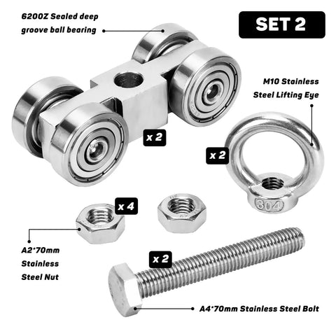 Beefy Heavy Duty 4 Wheels Trolley Roller Set For One Five Eighths Inch Wide Unistrut Channel Fits Taller Profiles Includes 4 Bearings