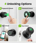 4 In 1 Smart Fingerprint Door Lock With Keypad, App Control, Auto Lock And Biometric Knob, showing four unlocking options