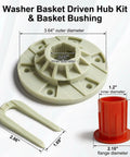 Washer Driven Hub Kit With Basket Sleeve Replacement For Washing Machines Fits Whirlpool Kenmore Maytag VMW Replaces W10528947 W10396887 AP5665171 PS6012095 MVWC565FW0 MVWX655DW0 52719 with hub, sleeve, and basket bushing dimensions