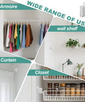 Four Pack Wire Shelf End Brackets For Heavy Duty Closet Shelves White Plastic Rod And Wall Shelf Supports With Screws U Shaped Design To Secure Wire Mesh Shelving And Round Rod Racks used on closet, curtain, wall shelf, and armoire
