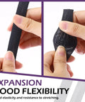 Expandable Braided Cable Sleeve And Heat Shrink Tube Kit showing flexibility with hands stretching black sleeve.