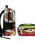 Side view of Cheerful Meadow Raccoon Print Unisex Daypack With Large Capacity For School And Travel Durable Polyester Backpack