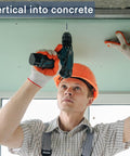 Worker installing 50 Pack Vertical Threaded Rod Anchors Set, One Quarter Inch Screws, Three Eighth Inch Rod Joint in ceiling