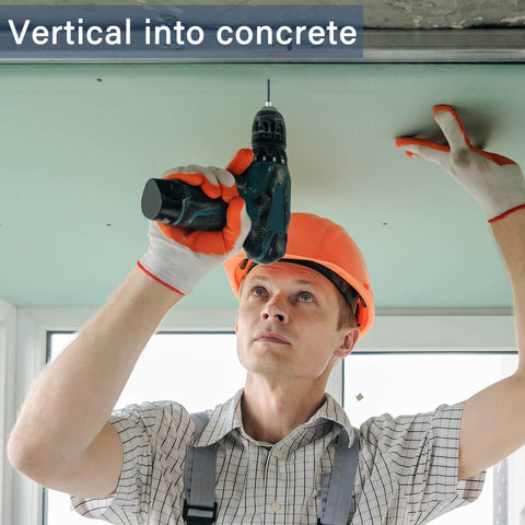 Worker installing 50 Pack Vertical Threaded Rod Anchors Set, One Quarter Inch Screws, Three Eighth Inch Rod Joint in ceiling