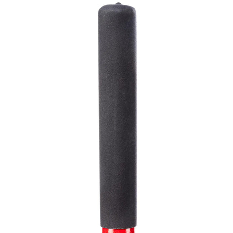 Close-up of fiberglass handle from XL Round Point Digging Shovel For Heavy Duty Gardening And Yard Work With Fiberglass Handle Steel Spade Serrated Edge Wide Soil Penetration For Easy Planting And Soil Removal Red