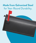 Heavy Duty Post Mounted Outdoor Mailbox in Black with Galvanized Steel Construction against blue background