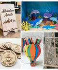 Basswood sheets 12x12, 1/8in-laser-cut crafts: engraved sign, dolphin scene, coasters, wedding sign