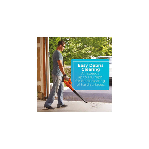 Man using Cordless Leaf Blower With Battery And Charger, 20V Max, 130 MPH Air Speed, Ultralight 3.7 Lb Design on driveway