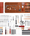 All In One Leather Craft Tool Kit 92 Piece Set With Portable Storage Bag Includes Engraving Punching Sewing Stamping Sanding Tools