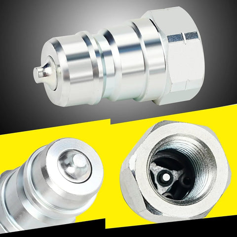 ANCIMOON 3/8'' Ag Pioneer hydraulic quick-connect coupler with dust cap; chrome-plated metal, side view