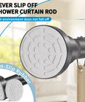 Close-up of the non-slip rubber end of a Black Adjustable Shower Curtain Rod 36 To 84 Inches Stainless Steel Non Rust Spring Tension No Drilling Non Slip Durable Waterproof Finish Easy Install For Bathroom And Window.