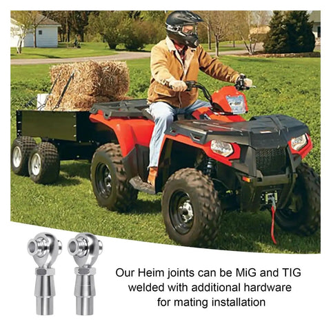 Two Piece Heavy Duty Heim Joint Rod Ends Steering Linkage Kit For Rock Crawlers And Trail Trucks shown on ATV with trailer.
