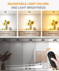 Adjustable light colors from Rechargeable Wireless Puck Lights With Remote Control displayed with sunflowers and remote.