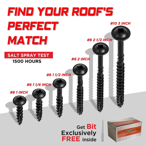 No 10 Pocket Hole Screws, 3 Inch, 300 Pieces, Black Square Drive Heavy Duty Wood Screws with varying sizes displayed